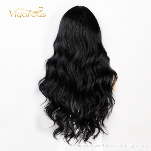Cheap Long Afro Hot Sale For Women Water Wave Heat Resistant Wholesale Black Fiber Vendors Synthetic Lace Front Wig